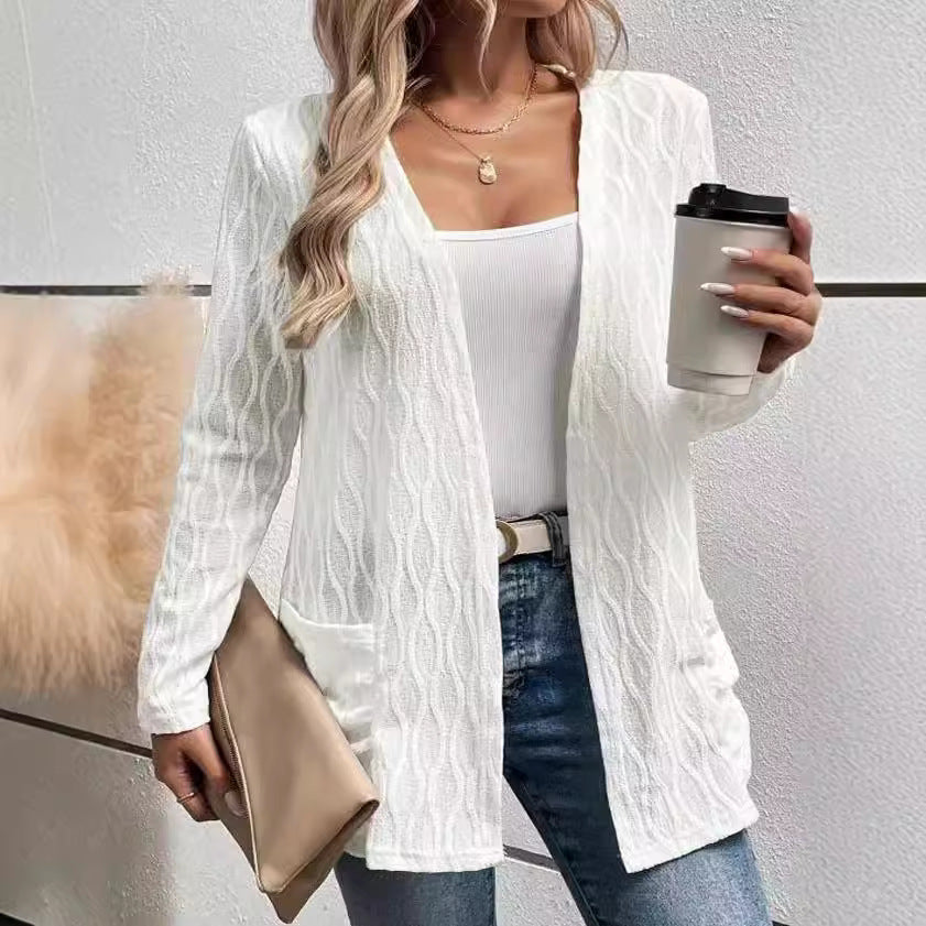 Damen Offene Strickjacke mit strukturierter Wellenoptik und aufgesetzten Taschen Shop Nory