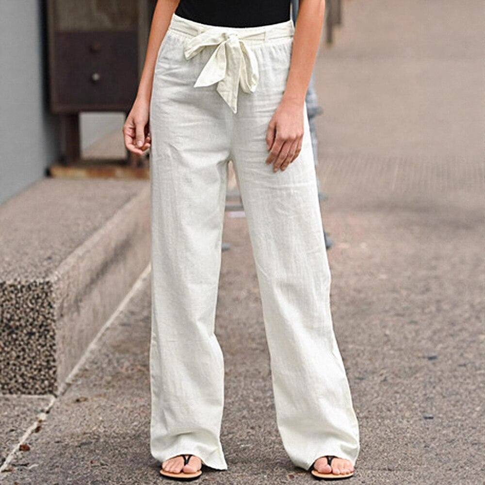 Damen Weite Lounge-Hose mit hohem Gummibund und dekorativem Bindeband Shop Nory