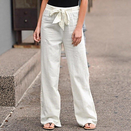 Damen Weite Lounge-Hose mit hohem Gummibund und dekorativem Bindeband Shop Nory
