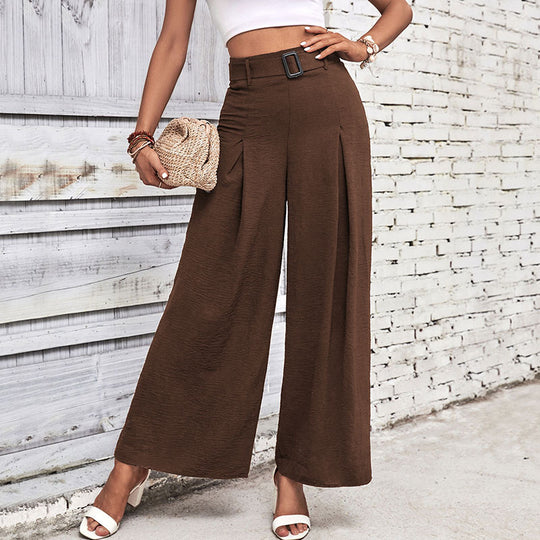 Damen Elegante Culotte-Hose mit hoher Taille, Kellerfalten und dekorativem Schlaufengürtel Shop Nory