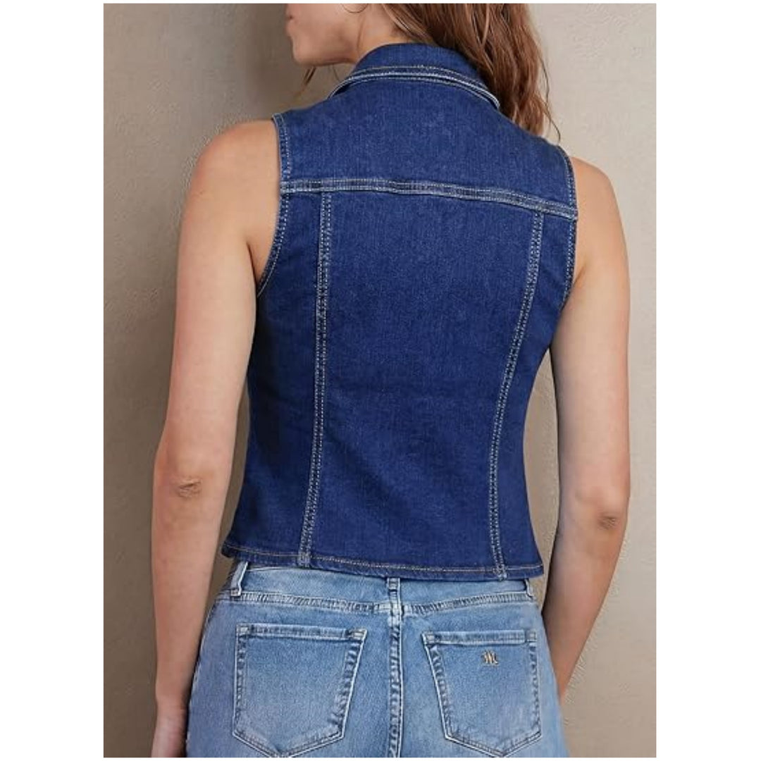 Damen Taillierte Jeansweste mit spitzem Saum und Knopfleiste Shop Nory