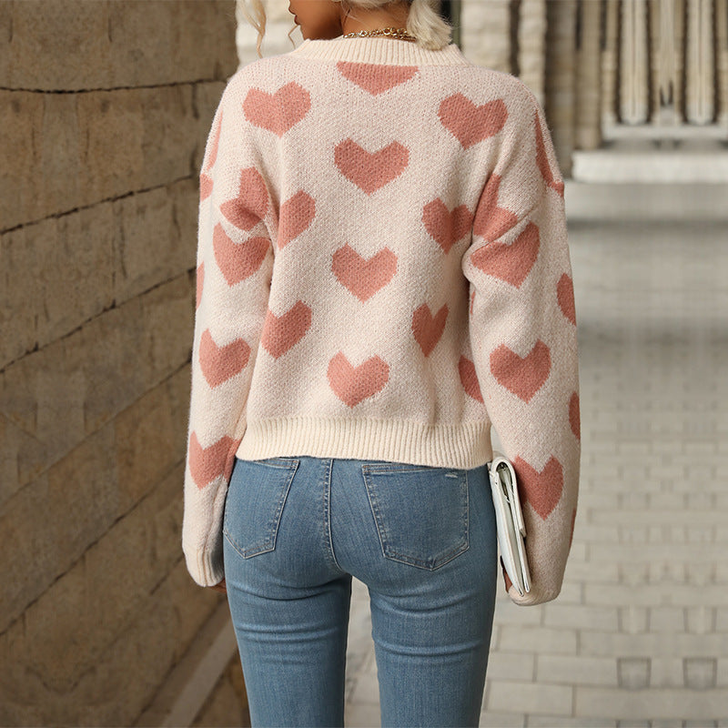 Damen Oversize-Pullover mit Herzjacquard und Rundhalsausschnitt Shop Nory