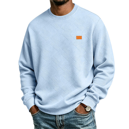 Unisex Texturierter Baumwoll-Crewneck-Sweatshirt mit Rautenstruktur und Lederpatch Shop Nory