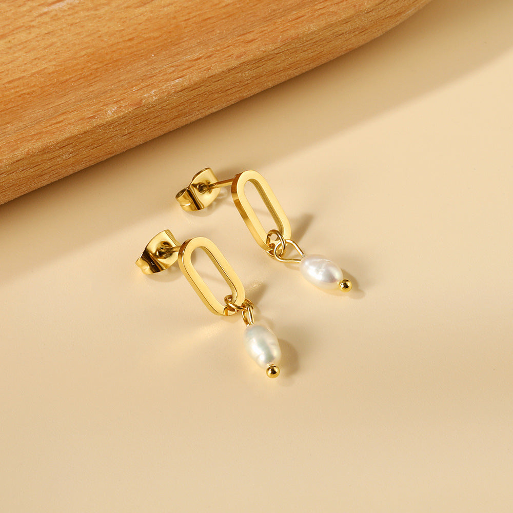 Damen Hängende Ohrringe aus hochwertigem Edelstahl mit goldplattierten Elementen und eleganten Perlenanhängern Shop Nory