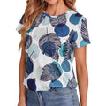 Damen Kurzarm-T-Shirt mit modernem Blattdruck