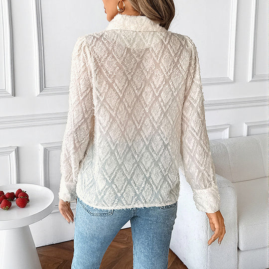 Damen Texturierte Chiffon-Bluse mit Reverskragen und Strukturmuster Shop Nory