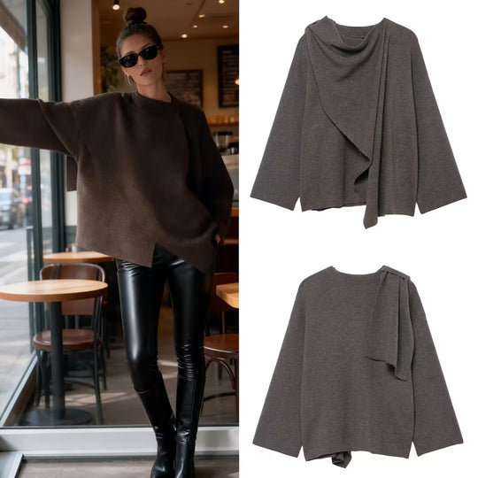Damen Drapierter Oversize-Cardigan mit Kapuzenkragen und weitem Ärmel Shop Nory