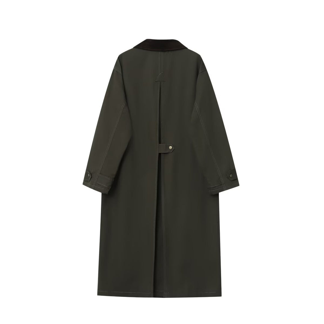 Damen langer wasserdichter Parka-Mantel mit Cordkragen und Druckknopfleiste Shop Nory