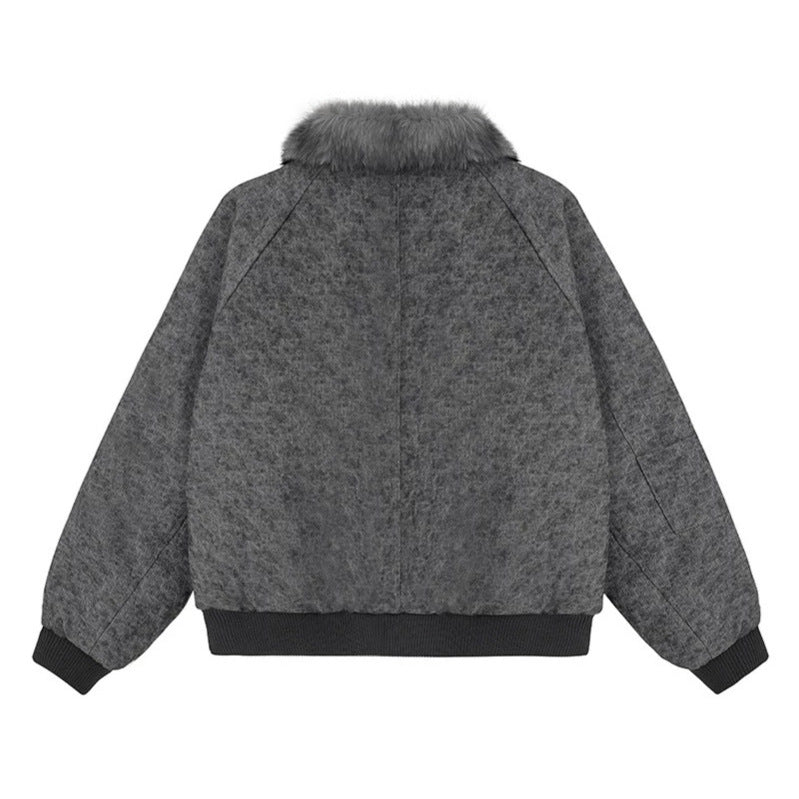 Damen wattierte Bomberjacke mit Kunstfellkragen, oversizeder Silhouette und Ärmel-Reißverschlusstasche Shop Nory
