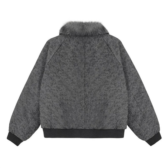 Damen wattierte Bomberjacke mit Kunstfellkragen, oversizeder Silhouette und Ärmel-Reißverschlusstasche Shop Nory