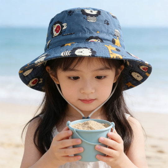 Unisex nan Kinder-Sonnenhut mit Wendemotiv, Kinnband und hohem UV-Schutz  Shopnory