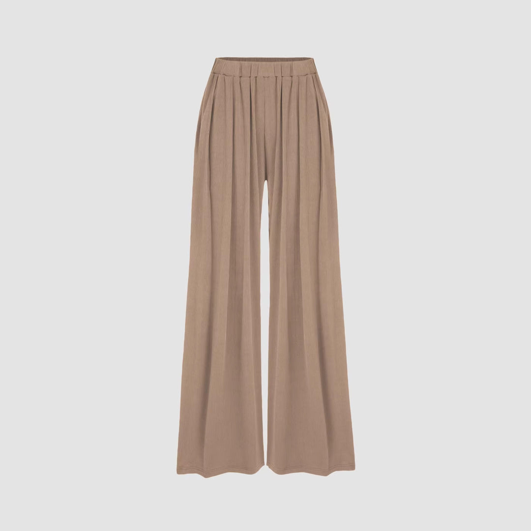 Damen Weite Palazzo-Strickhose mit hohem Elastikbund und feiner Rippstruktur Shop Nory