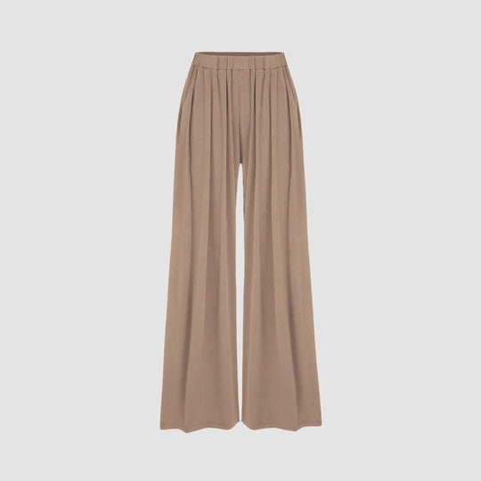 Damen Weite Palazzo-Strickhose mit hohem Elastikbund und feiner Rippstruktur Shop Nory