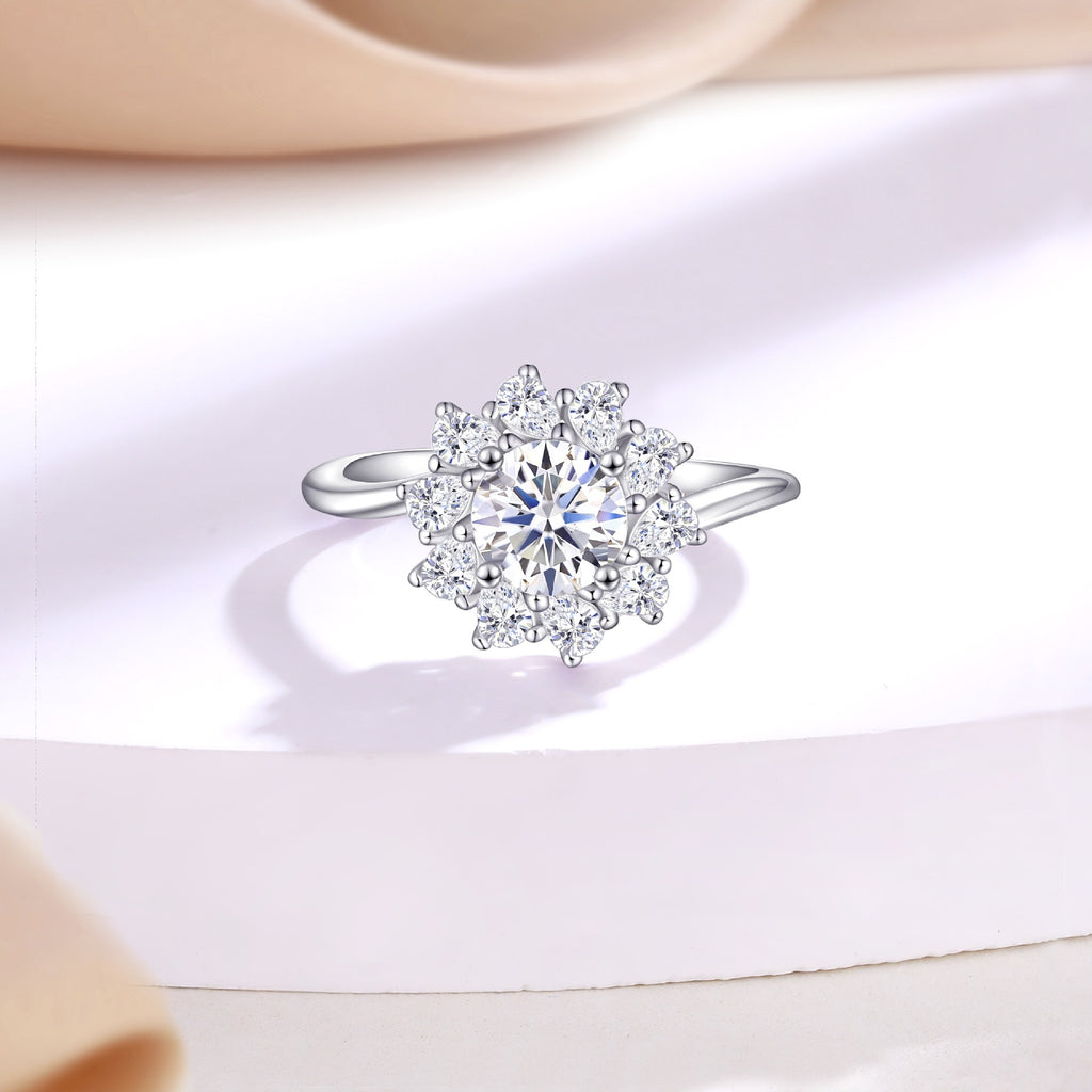 Damen Deluxe Blumenkreisring mit funkelnden Zirkonia-Steinen Shop Nory