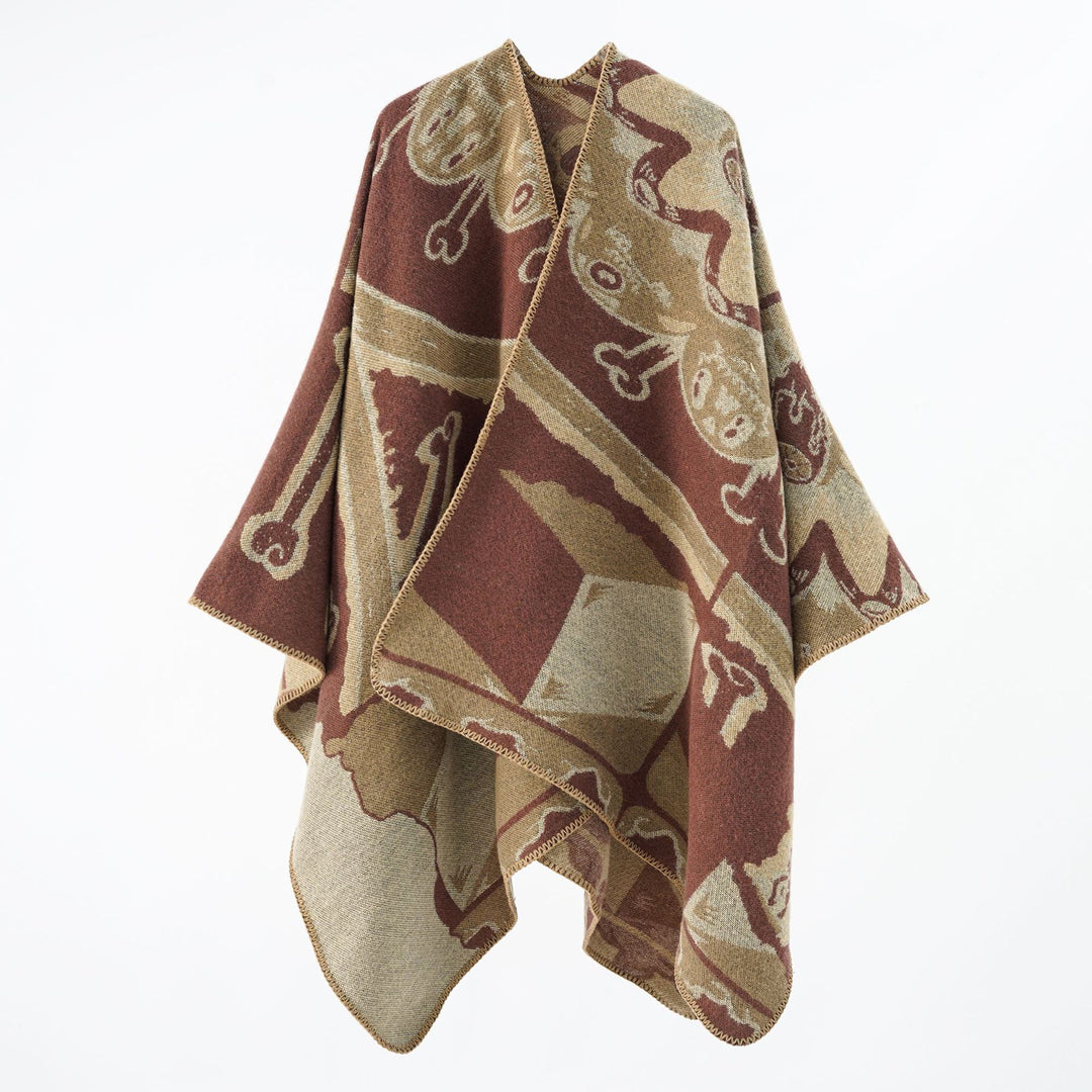 Damen Statement-Capeponcho aus jacquardgewebtem Wollmix mit Skull- und Knochenmuster Shop Nory