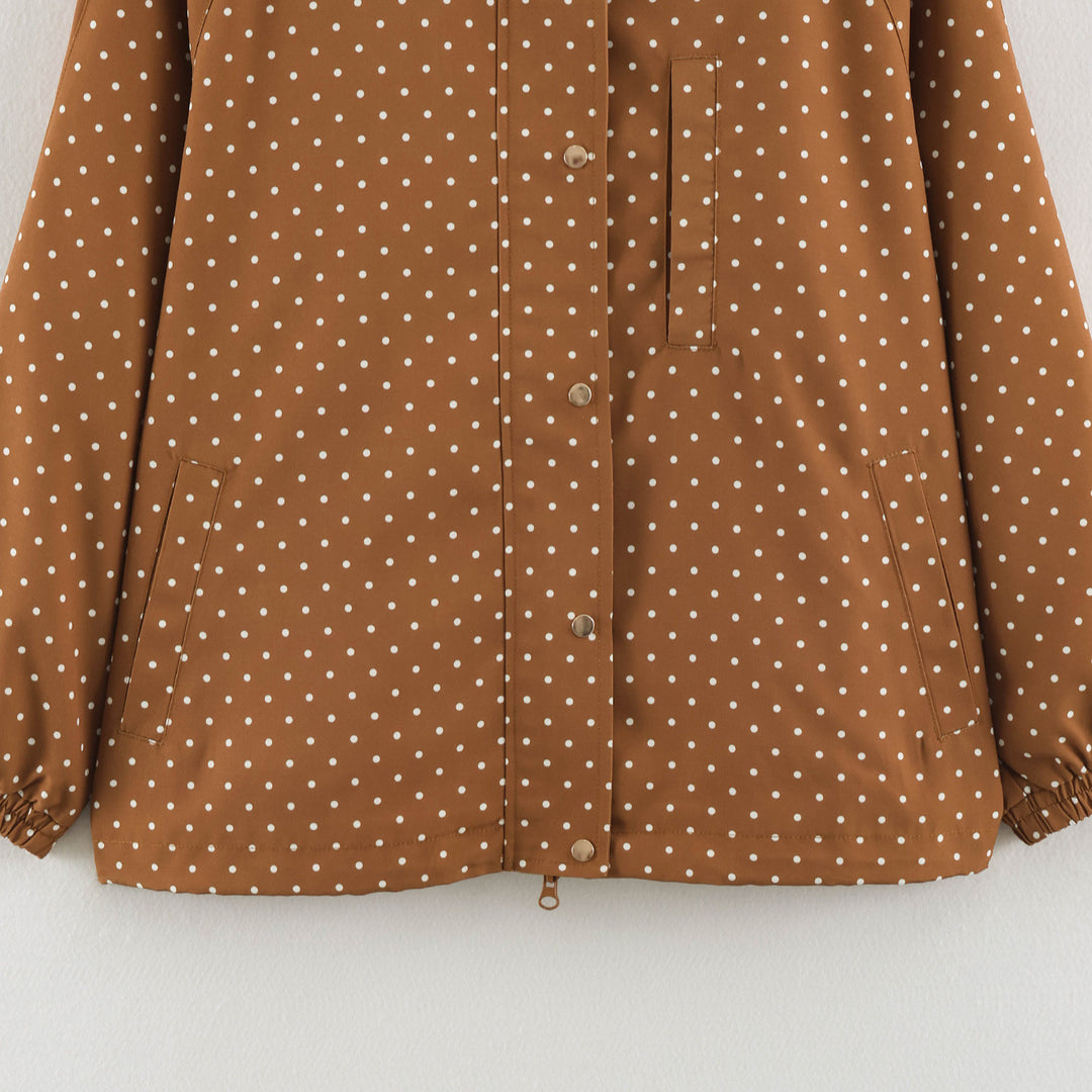 Damen Leichte wasserabweisende Kapuzenjacke mit Tupfenmuster und Druckknopfleiste Shop Nory