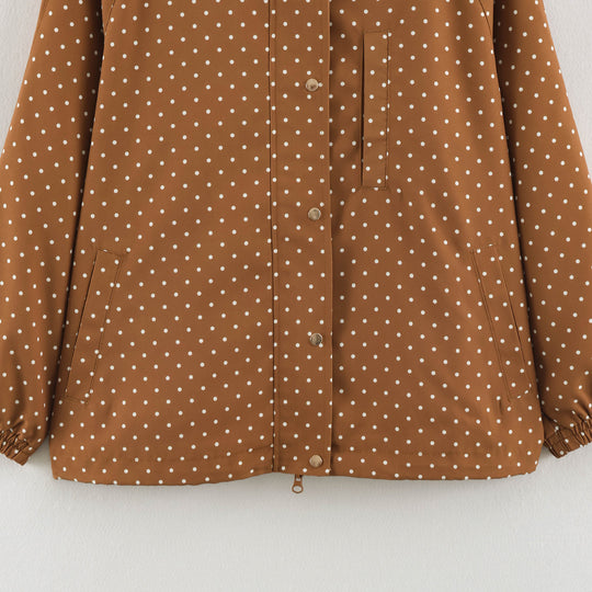 Damen Leichte wasserabweisende Kapuzenjacke mit Tupfenmuster und Druckknopfleiste Shop Nory