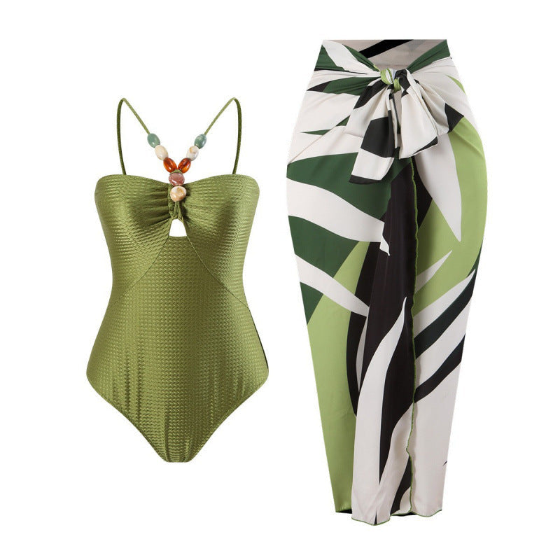 Damen Bandeau-Badeanzug mit asymmetrischem Rock