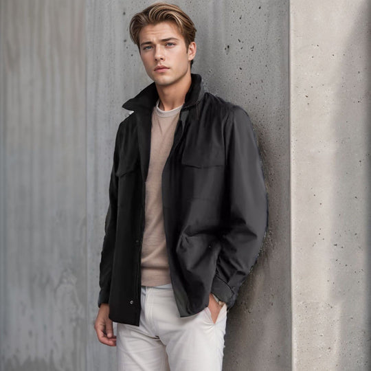 Herren nan leichte Baumwoll-Feldjacke mit aufgesetzten Taschen und Schulterklappen Shop Nory
