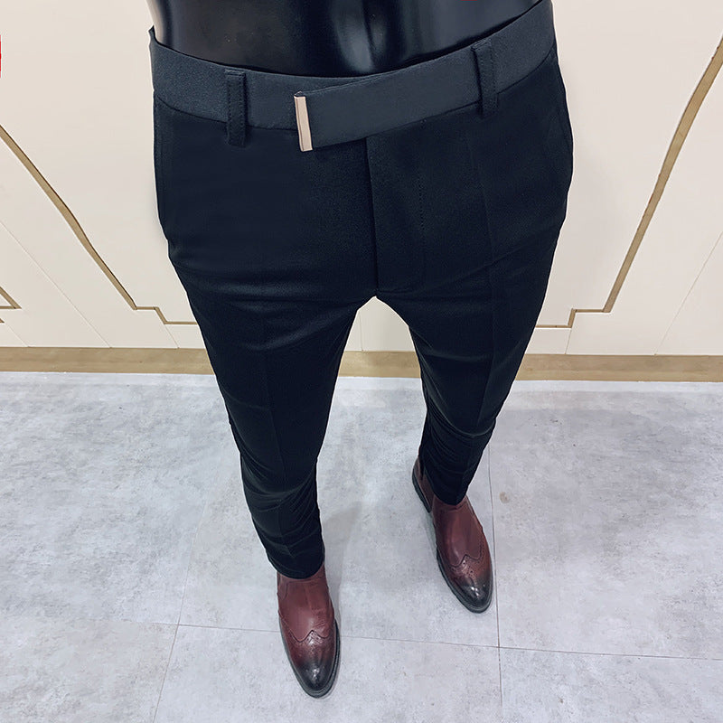 Herren schmale elegante Anzughose mit dezenter Goldschließe und Bügelfalte Shop Nory