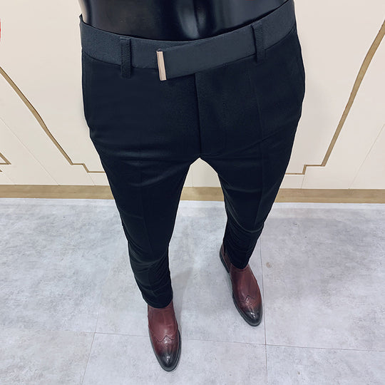 Herren schmale elegante Anzughose mit dezenter Goldschließe und Bügelfalte Shop Nory