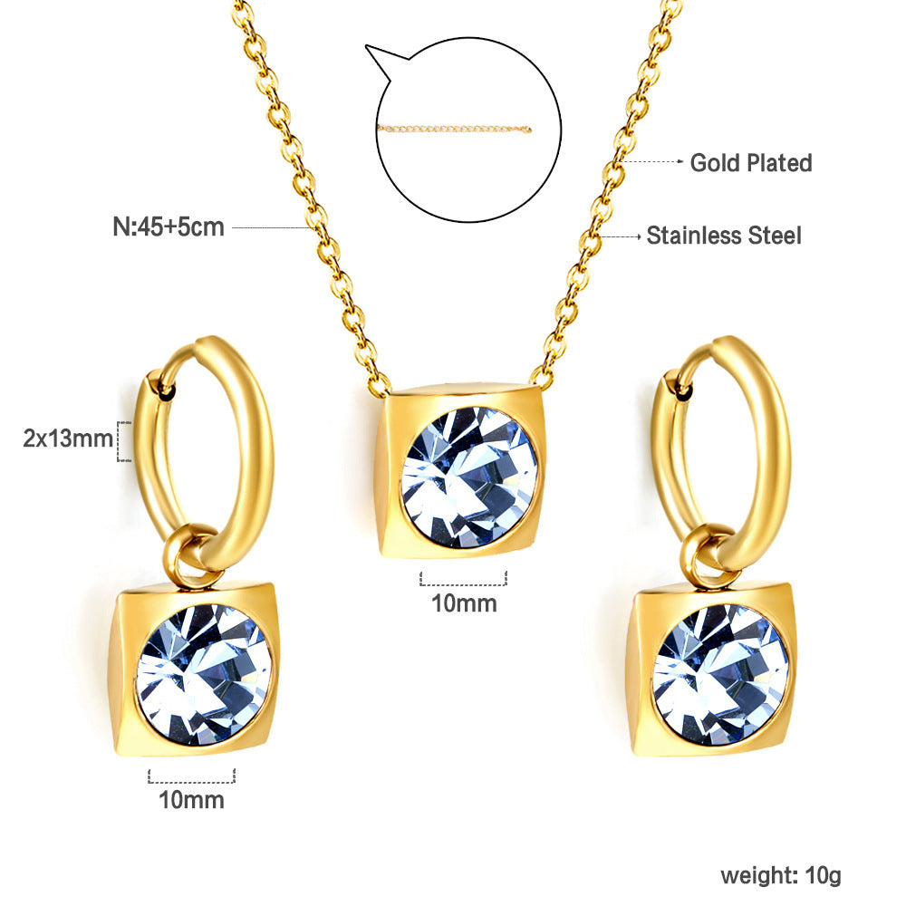 Damen zartes Schmuckset mit rundem Zirkonia-Anhänger und Edelstahlohrringen Shop Nory