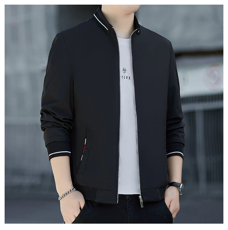 Herren Minimalistische Softshell-Bomberjacke mit Stehkragen und Kontraststreifen-Bündchen Shop Nory