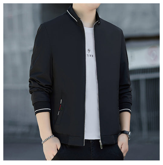Herren Minimalistische Softshell-Bomberjacke mit Stehkragen und Kontraststreifen-Bündchen Shop Nory