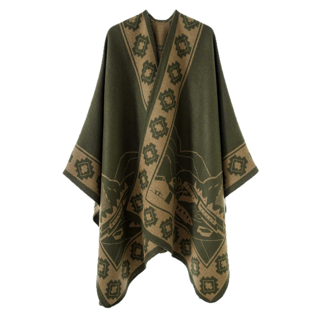 Damen Überwurf-Cape aus Jacquardstrick mit grafischem Ornamentmuster Shop Nory