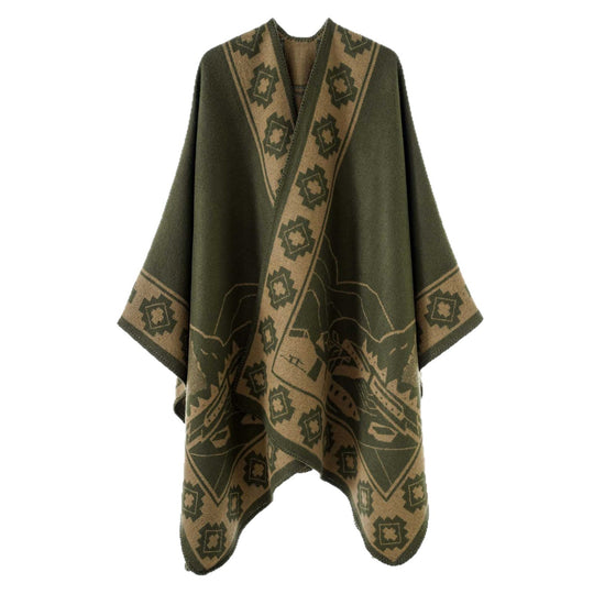 Damen Überwurf-Cape aus Jacquardstrick mit grafischem Ornamentmuster Shop Nory
