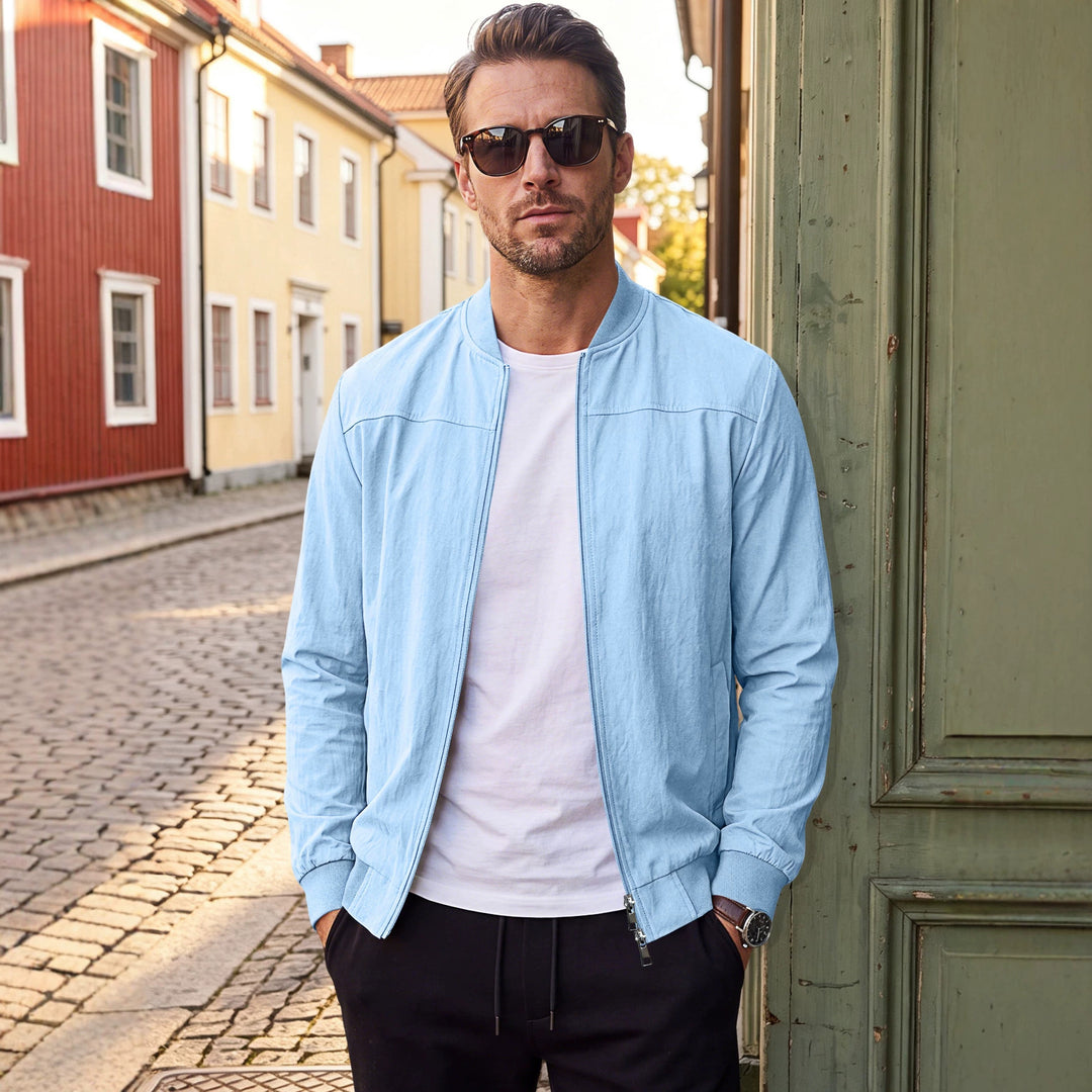 Herren leichte Bomberjacke mit geripptem Bund und durchgehendem Reißverschluss Shop Nory