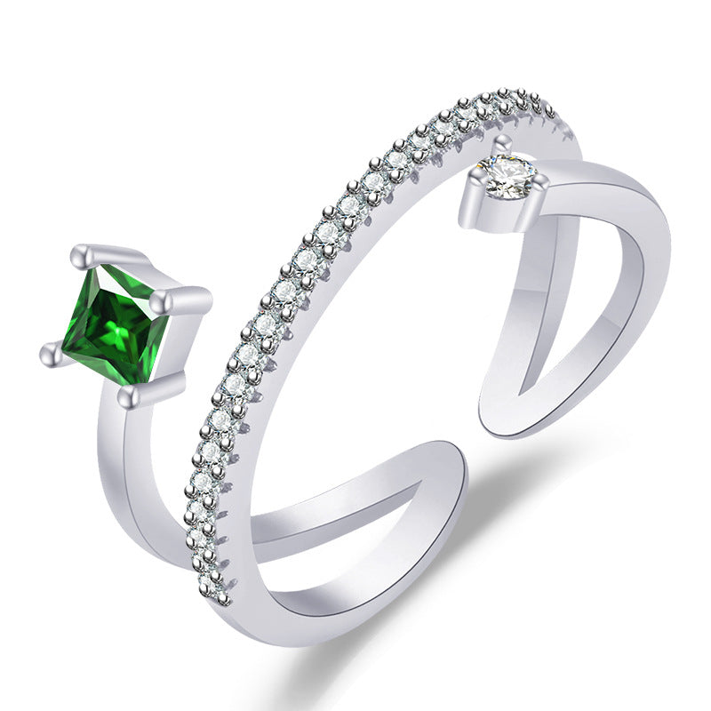 Damen Offener Ring mit luxuriösem grünen Edelstein und funkelnden Zirkoniasteinen Shop Nory