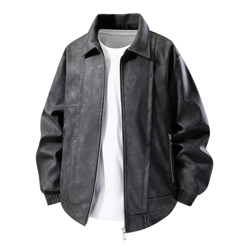 Herren Lässige Kunstlederjacke mit elastischen Bündchen Shop Nory