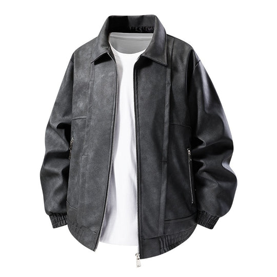 Herren Lässige Kunstlederjacke mit elastischen Bündchen Shop Nory