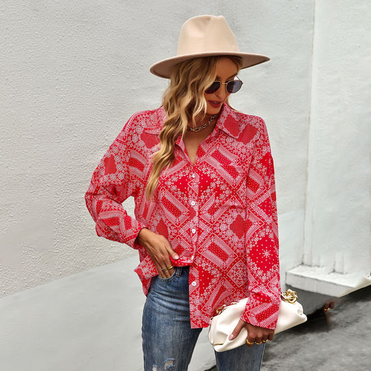 Damen nan lockere Paisley-Hemdbluse mit Button‑Down, Oversize‑Schnitt und 3/4‑Ärmeln Shop Nory