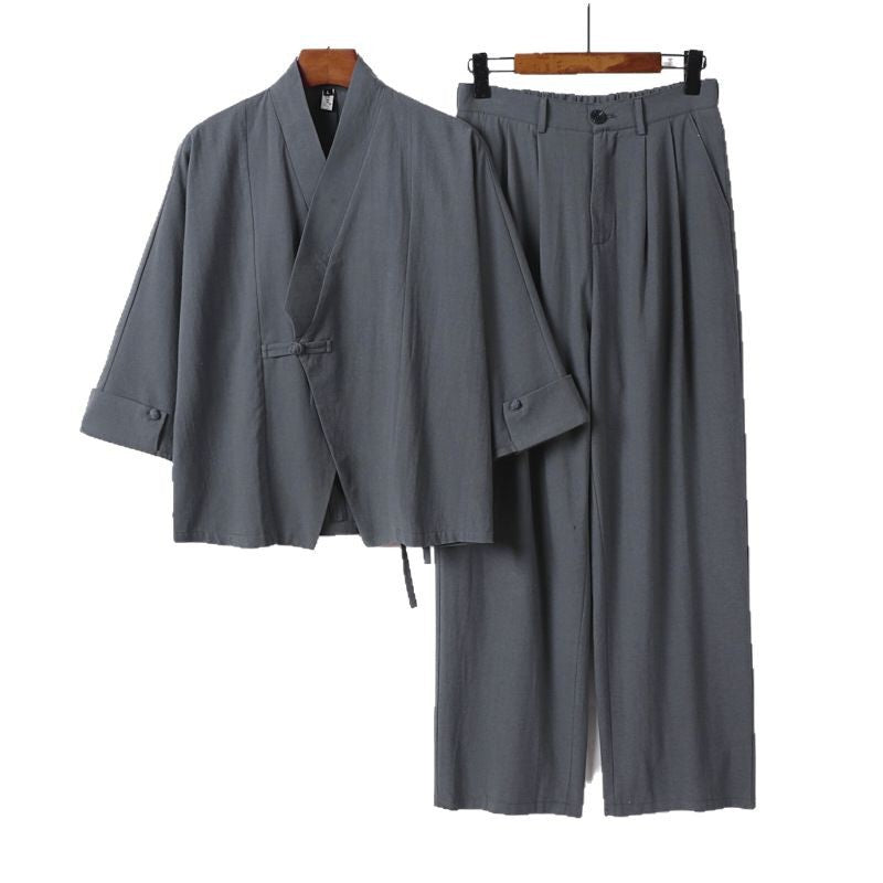 Herren Modernes Zen-Loungewear-Set aus Leichtem Material mit Kurz-Kimono und tailliert-zulaufender Bundhose Shop Nory