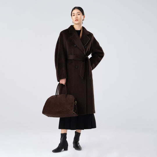Damen Luxuriöser Doppelreihiger Fleece-Mantel Shop Nory