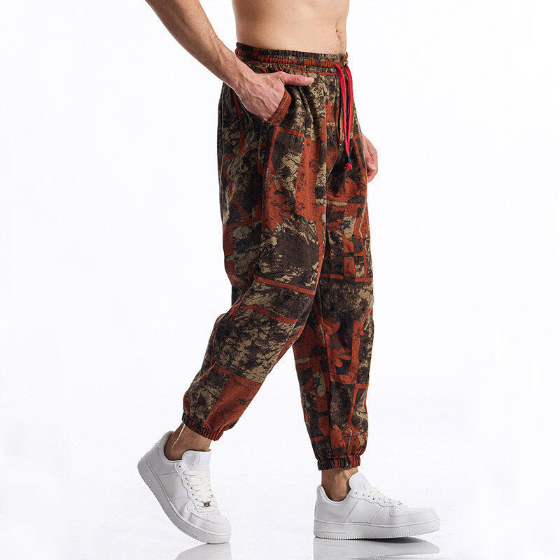 Herren lässige Haremshose mit buntem Blumenmuster und Gummizug