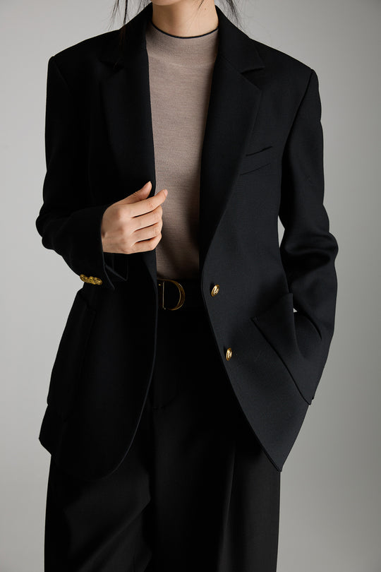 Damen Taillierter Mantelblazer mit Bindegürtel, Pattentaschen und Reverskragen Shop Nory