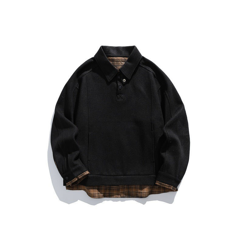 Herren Langärmeliges Polo‑Sweatshirt mit Kentkragen, Knopfleiste und eingearbeitetem Karo‑Layer Shop Nory