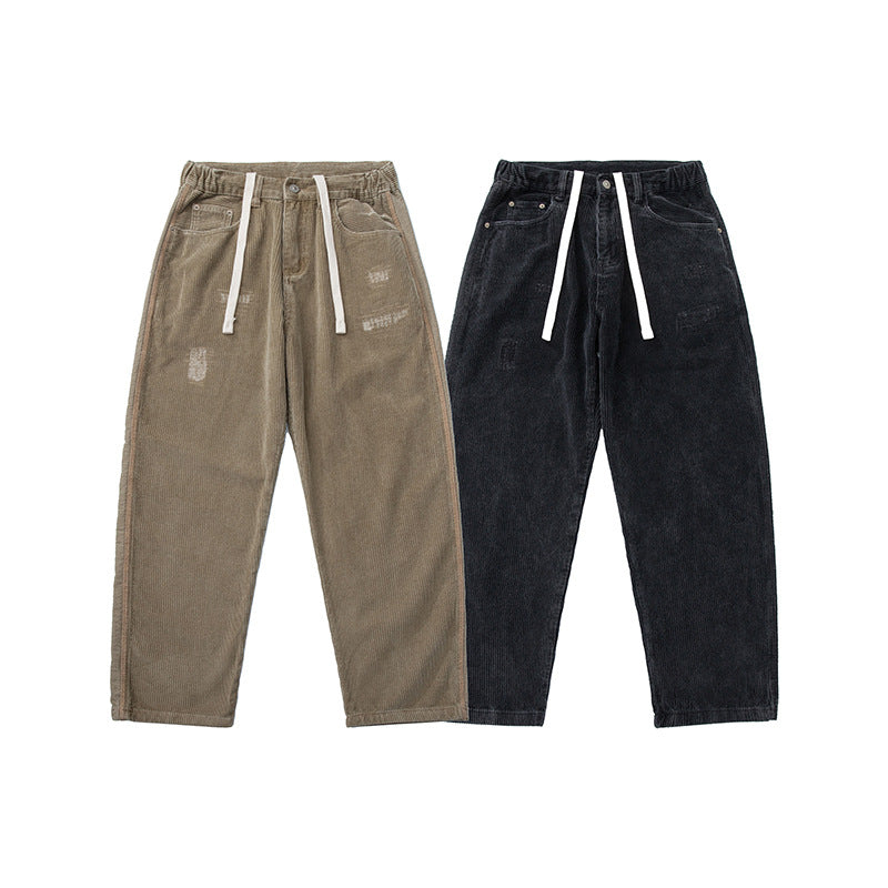 Herren Cordhose im Relaxed-Fit mit elastischem Tunnelzugbund und Used-Details Shop Nory