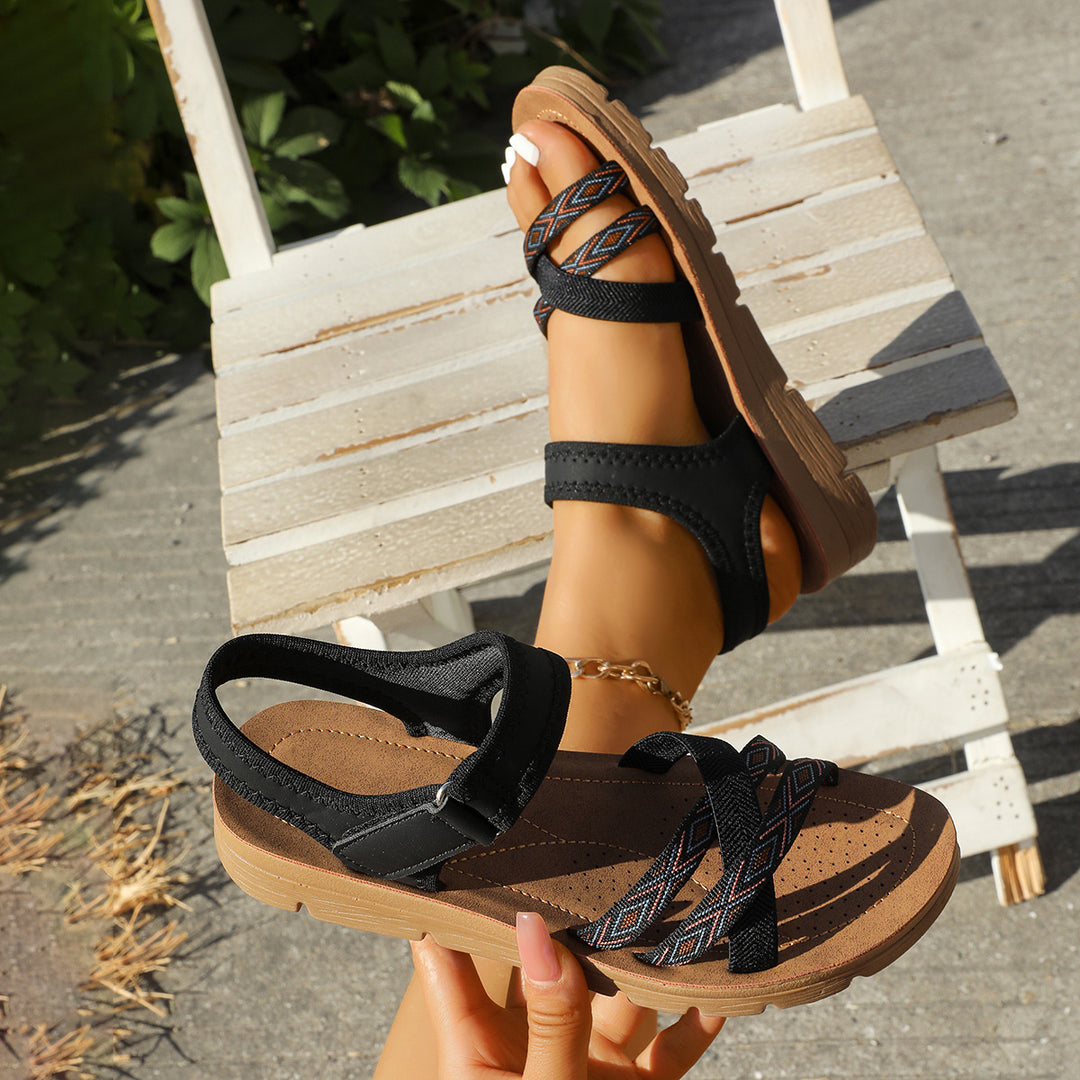 Damen Sandalen mit elastischen Kreuzriemen und Leoprint-Zehenriemen Shop Nory