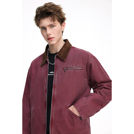 Herren Freizeitjacke aus gewaschenem Baumwollcanvas mit Cordkragen und Reißverschluss-Tasche Shop Nory