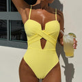 Damen Einteiler Badeanzug mit tiefem V-Ausschnitt und modischem Cut-Out