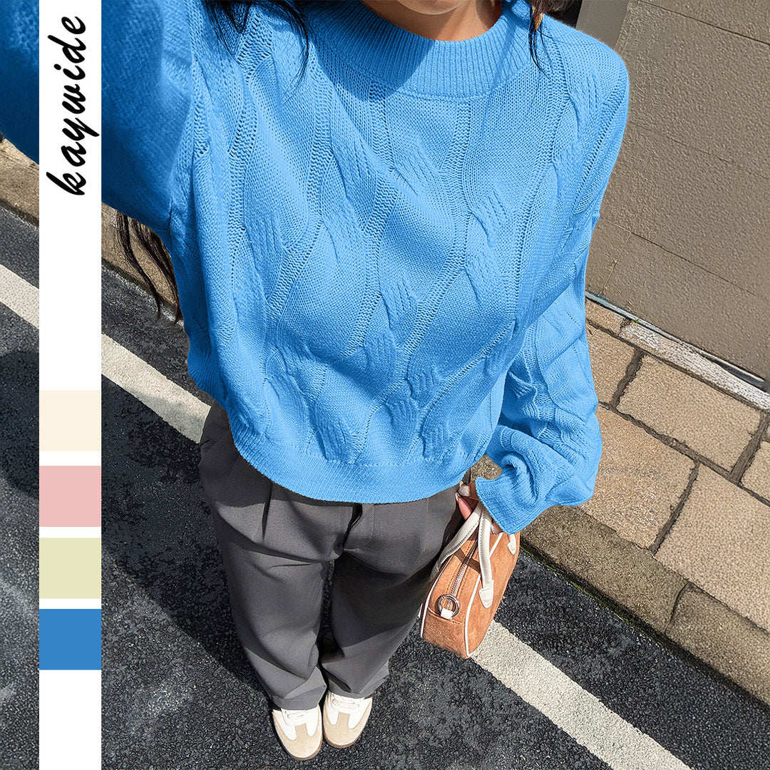 Damen nan cropped Zopfmuster-Pullover mit kastiger Silhouette, überschnittener Schulter und geripptem Saum Shop Nory