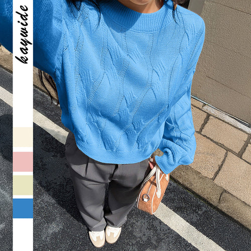 Damen nan cropped Zopfmuster-Pullover mit kastiger Silhouette, überschnittener Schulter und geripptem Saum Shop Nory