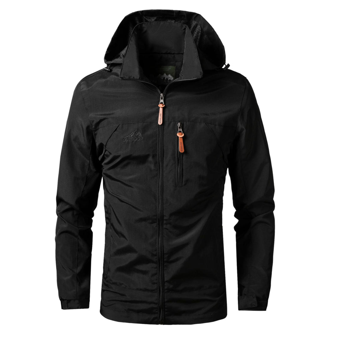 Herren Leichte wasserabweisende Allwetter-Outdoorjacke mit Kapuze und Brust-Reißverschluss Shop Nory