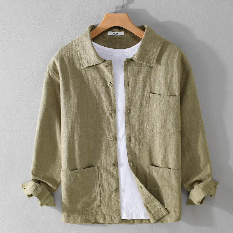 Herren Leinenhemdjacke mit aufgesetzten Taschen und legerer Passform Shop Nory