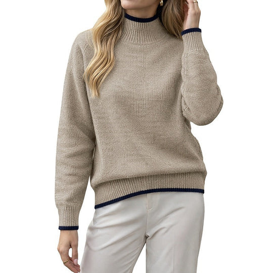 Damen Kaschmir-Optik Stehkragenpullover mit kontrastierten Bündchen Shop Nory
