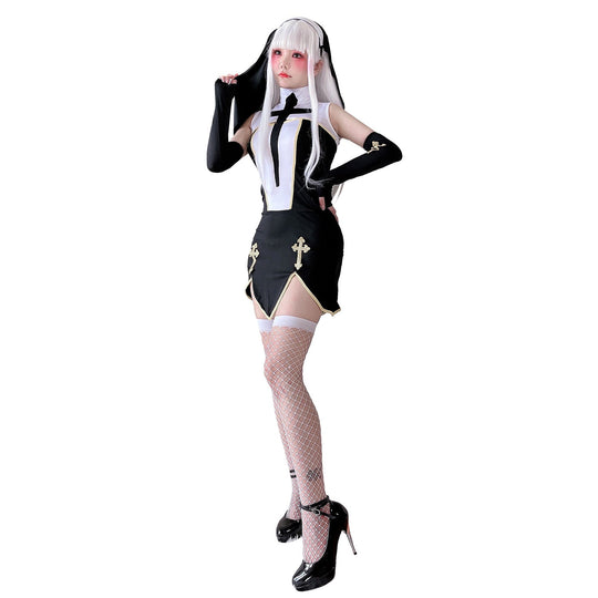 Damen Gothic Minikleid mit Spitzenärmeln und Kreuzdetails Shop Nory